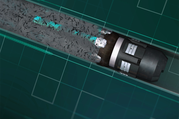 Animation still of an extended-lateral milling tool, Versa-drive.