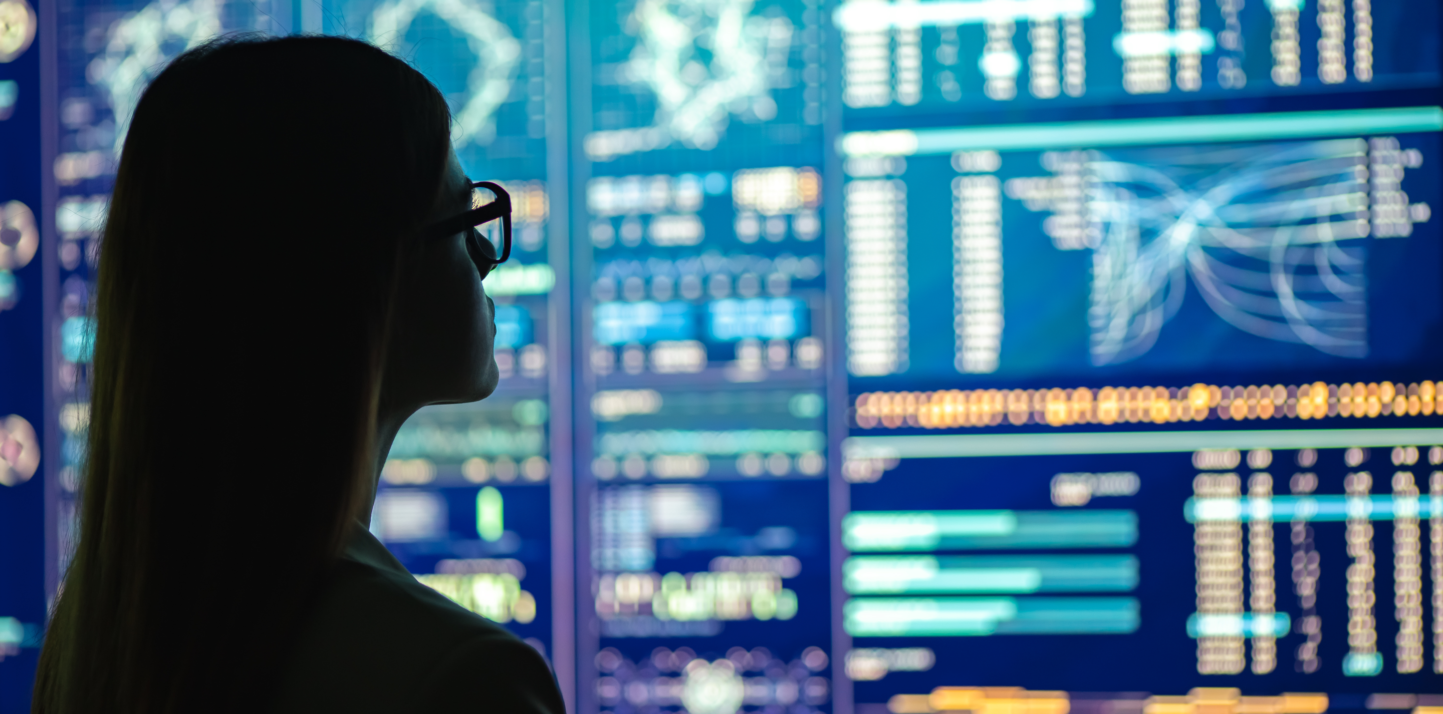 Woman looking at a computer screen.