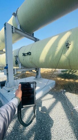 PT900 with CRR 591 0.5 Mhz transducers on DN1200 GRP pipe (48”)