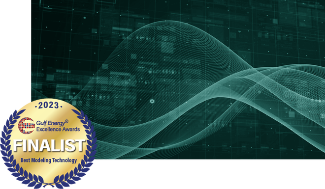 StimVision matrix acidizing software with Gulf Energy 2023 finalist award logo.