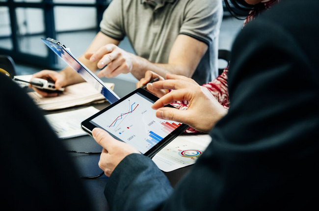 People collaborating in a meeting.