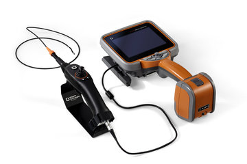 Image of the Everest Mentor Visual iQ+ borescope attached to a 2.2mm usb probe.
