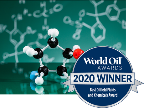 Photo of molecular structure with 2020 World Oil Award logo.