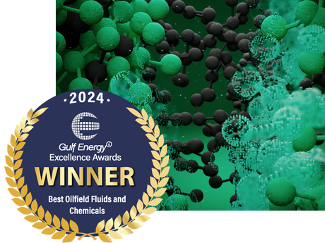 Graphic of molecules and Gulf Energy Excellence Award.