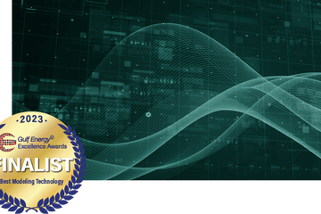 StimVision matrix acidizing software with Gulf Energy 2023 finalist award logo.
