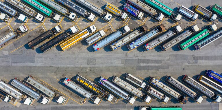 Birds eye view of trucks in parking lot Birds eye view of trucks in parking lot